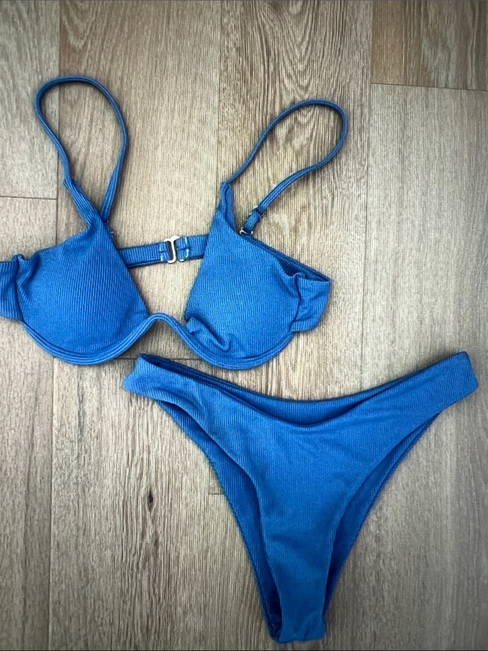 Blue Ribbed Bikini Set — Two-Piece Swimwear